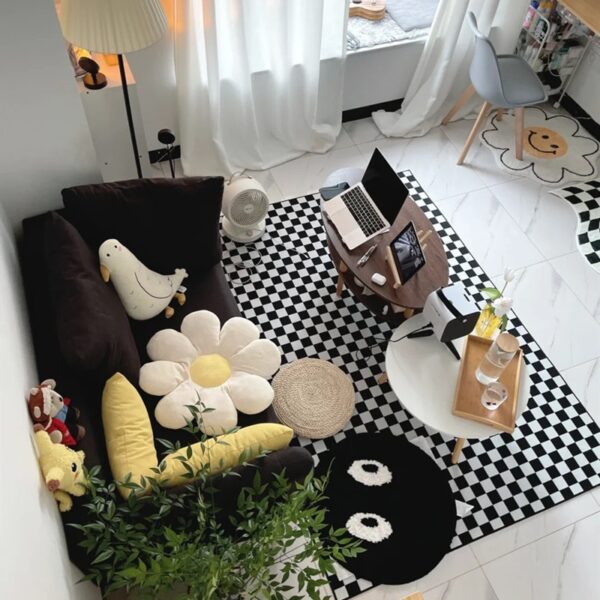 Plaid Carpet Nordic Black and White Checkerboard Carpets Simple yet Stylish Rug for Living Rooms, Bedrooms, Balconies, and Cloakrooms - Image 3