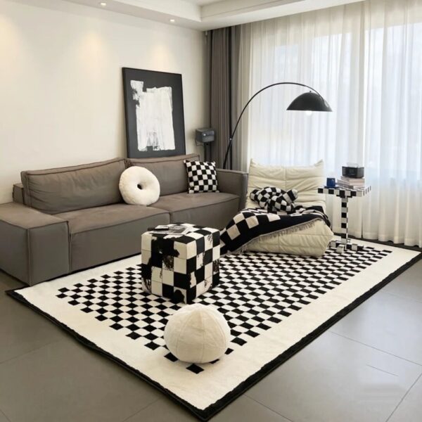 Plaid Carpet Nordic Black and White Checkerboard Carpets Simple yet Stylish Rug for Living Rooms, Bedrooms, Balconies, and Cloakrooms